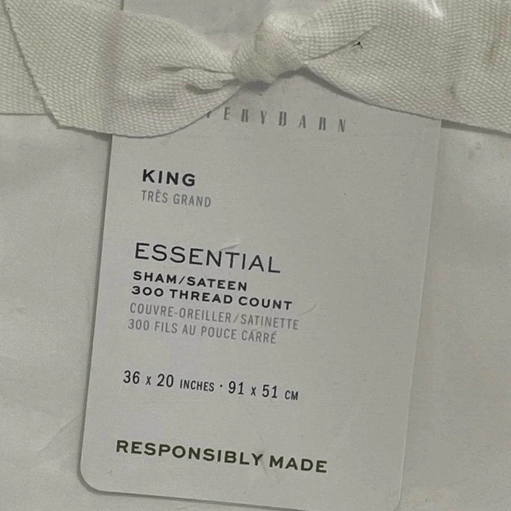Pottery Barn Essential Sateen King Sham white
